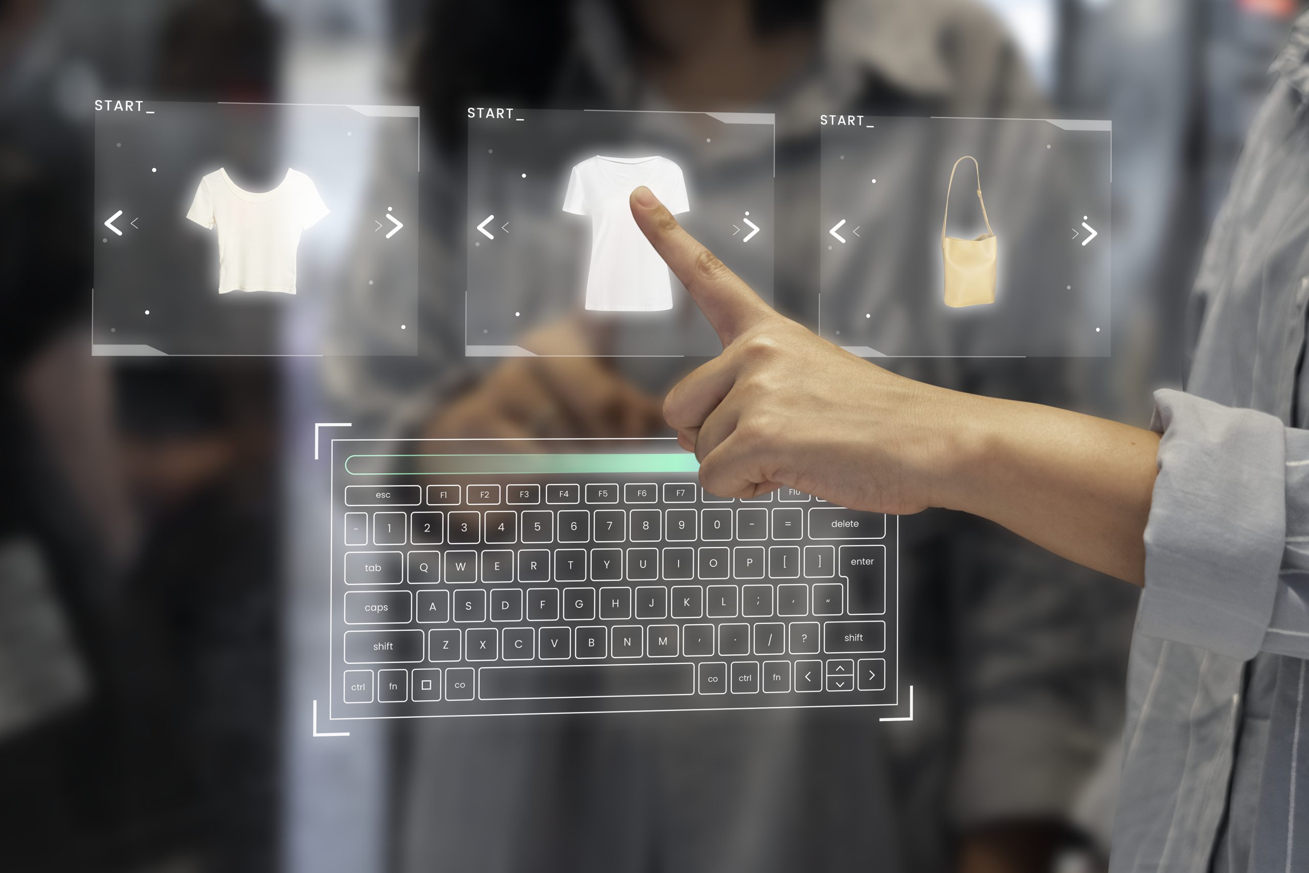 digital wardrobe on a transparent screen